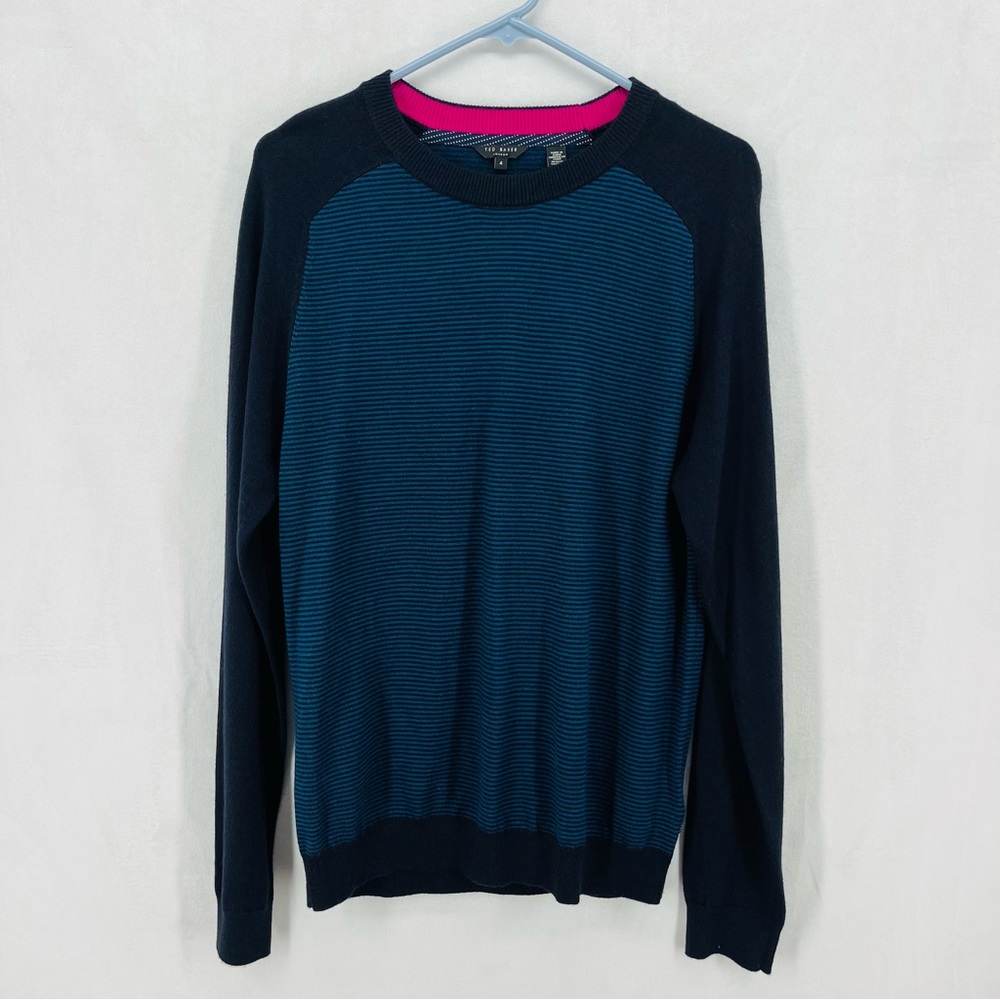 Ted Baker London Striped Raglan Jumper Navy Blue Wool Blend Women’s 4 Sweater